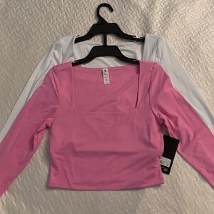90 Degree by Reflex Pink and White Cropped Women's Long Sleeve